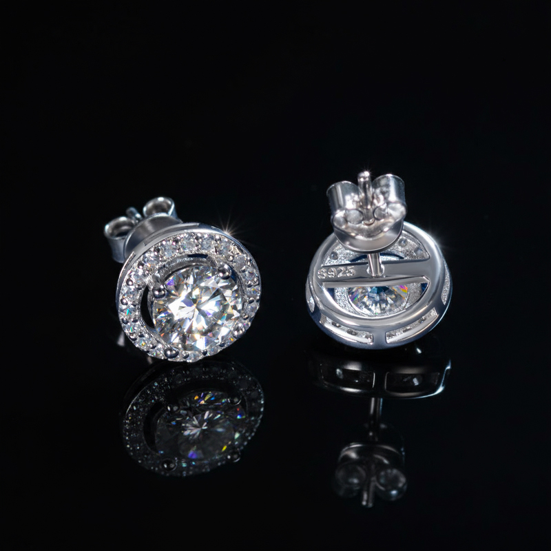 1Ct Moissanite Round Halo Stud Earrings in S925 Sterling Silver
