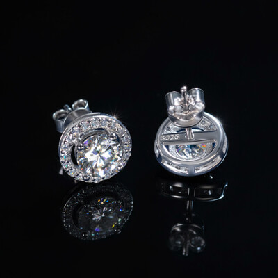 1Ct Moissanite Round Halo Stud Earrings in S925 Sterling Silver