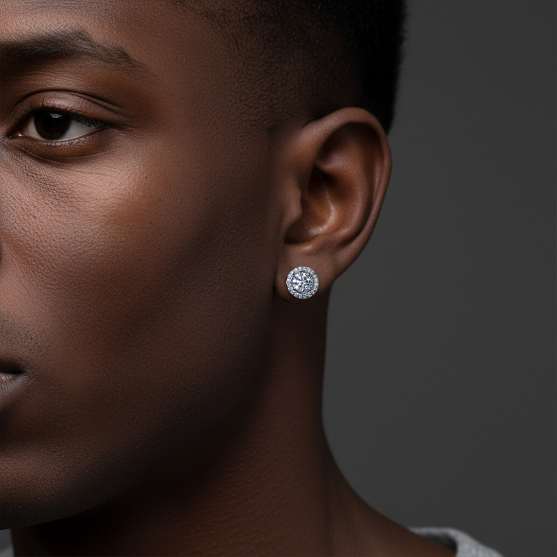 1Ct Moissanite Round Halo Stud Earrings in S925 Sterling Silver
