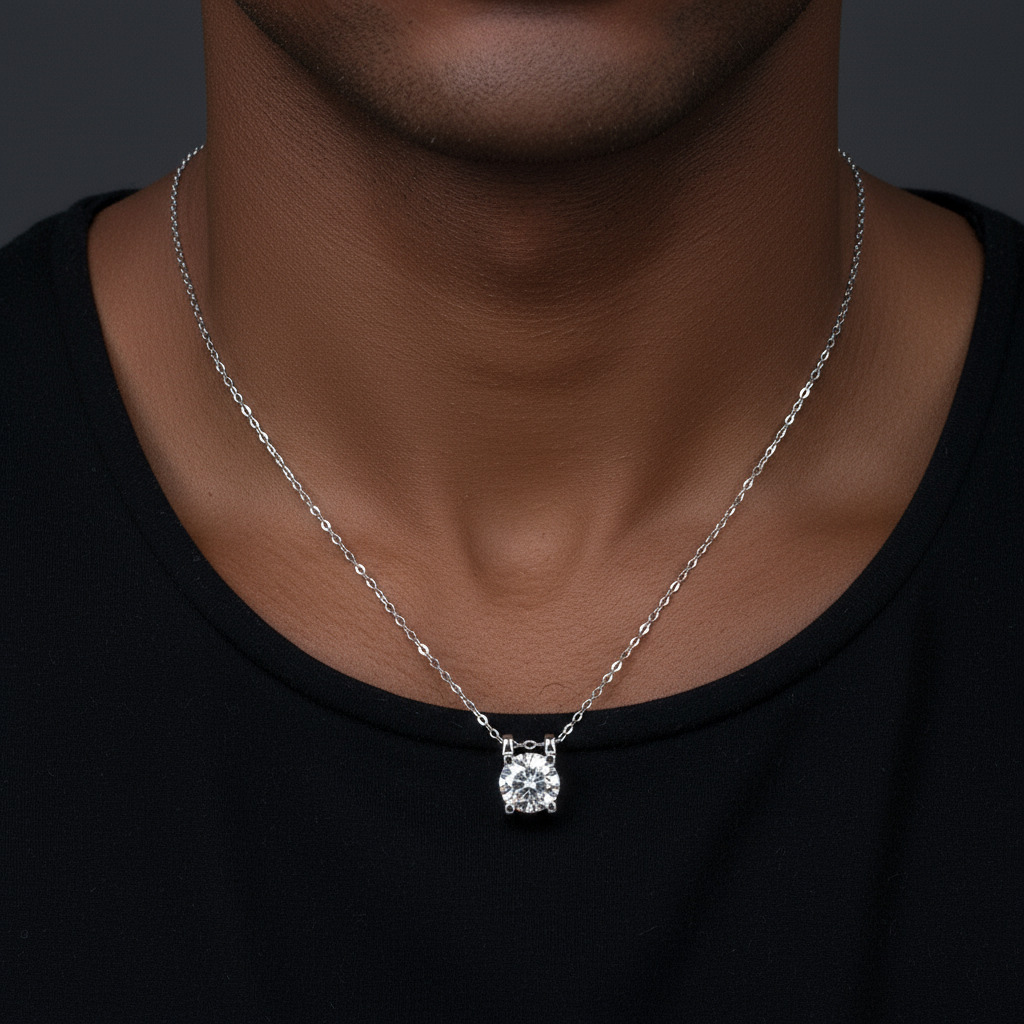 Round Cut Moissanite Solitaire Pendant Necklace in S925 Sterling Silver