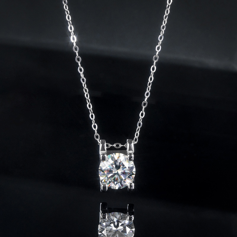 Round Cut Moissanite Solitaire Pendant Necklace in S925 Sterling Silver