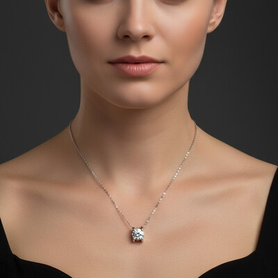 Round Cut Moissanite Solitaire Pendant Necklace in S925 Sterling Silver