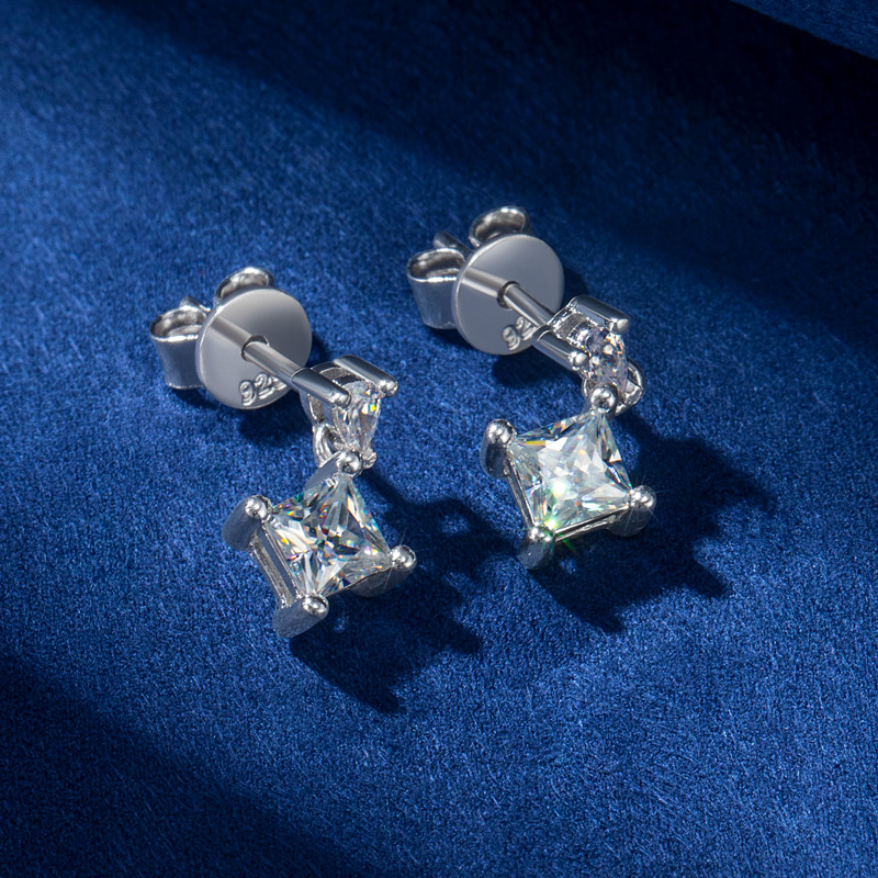 Princess Cut & Pear Moissanite Stud Earrings in S925 Sterling Silver