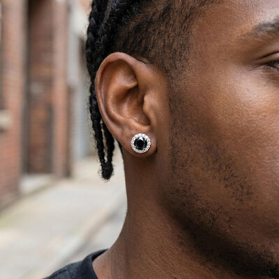 Round Black Halo Moissanite Earrings in S925 Sterling Silver