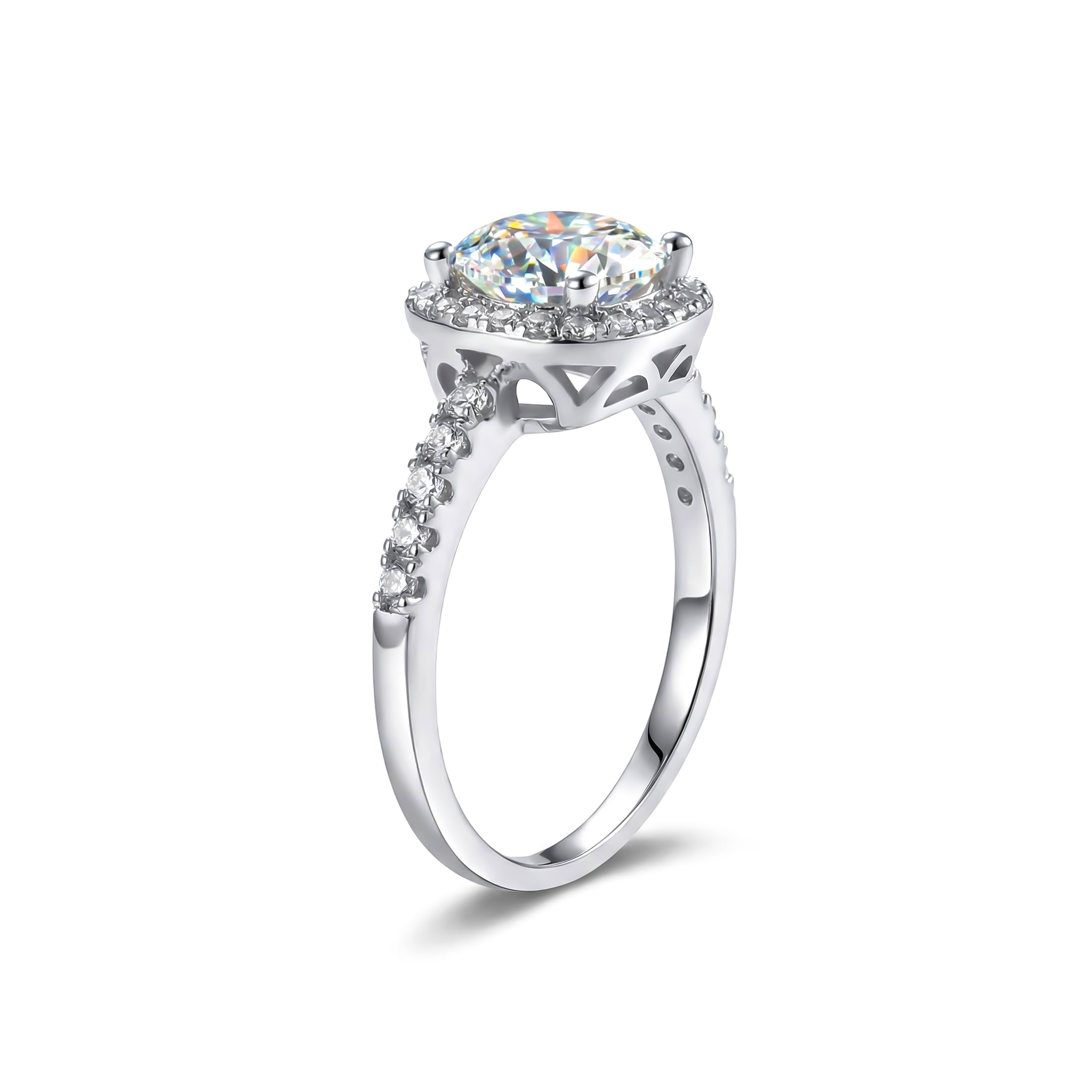 2Ct Round Cut Halo Moissanite Engagement Ring in S925 Sterling Silver