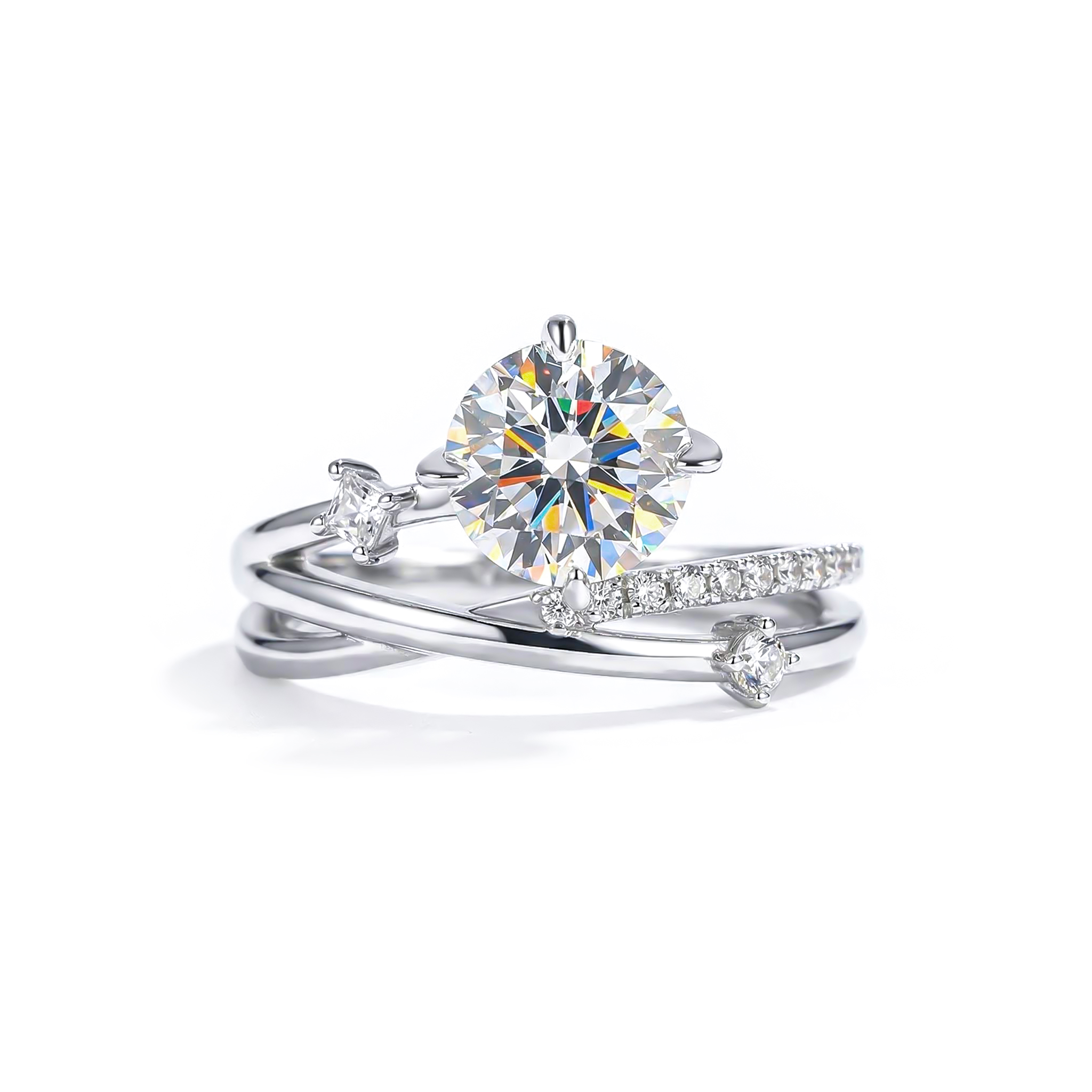  2Ct Round Cut Thorns Moissanite Engagement Ring in S925 Sterling Silver