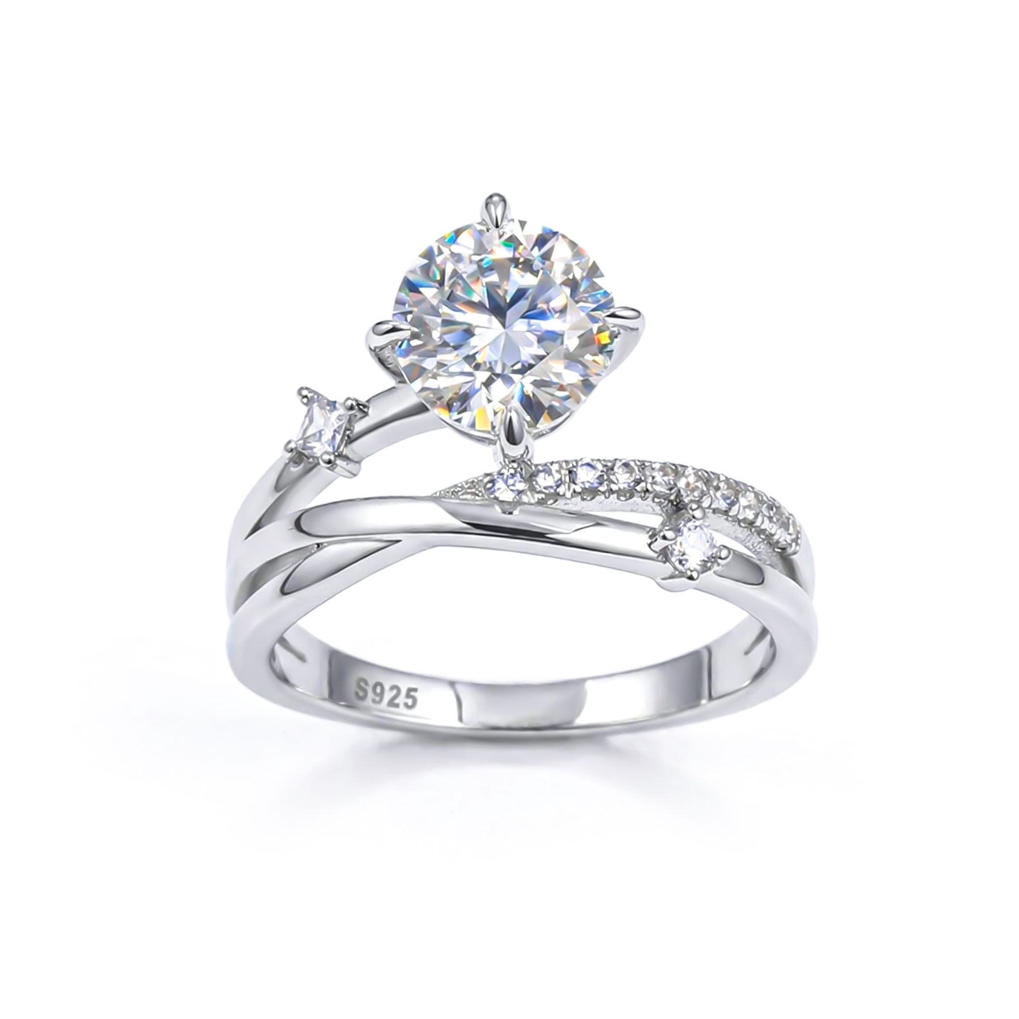  2Ct Round Cut Thorns Moissanite Engagement Ring in S925 Sterling Silver