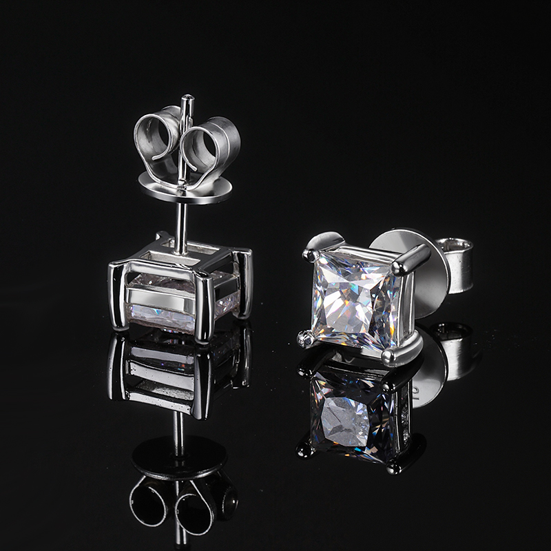 Princess Cut Moissanite Stud Earrings in S925 Sterling Silver