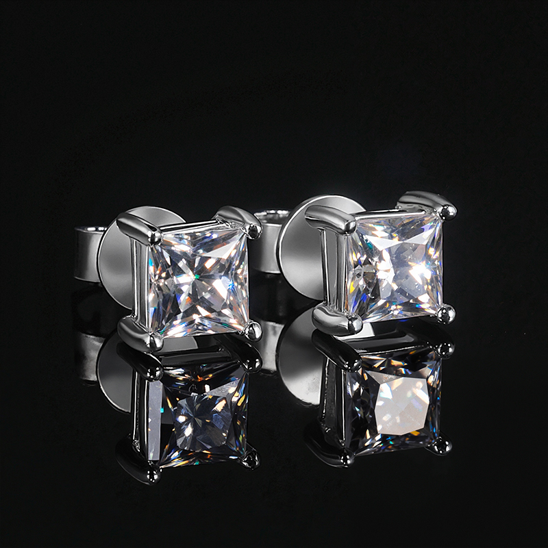 Princess Cut Moissanite Stud Earrings in S925 Sterling Silver