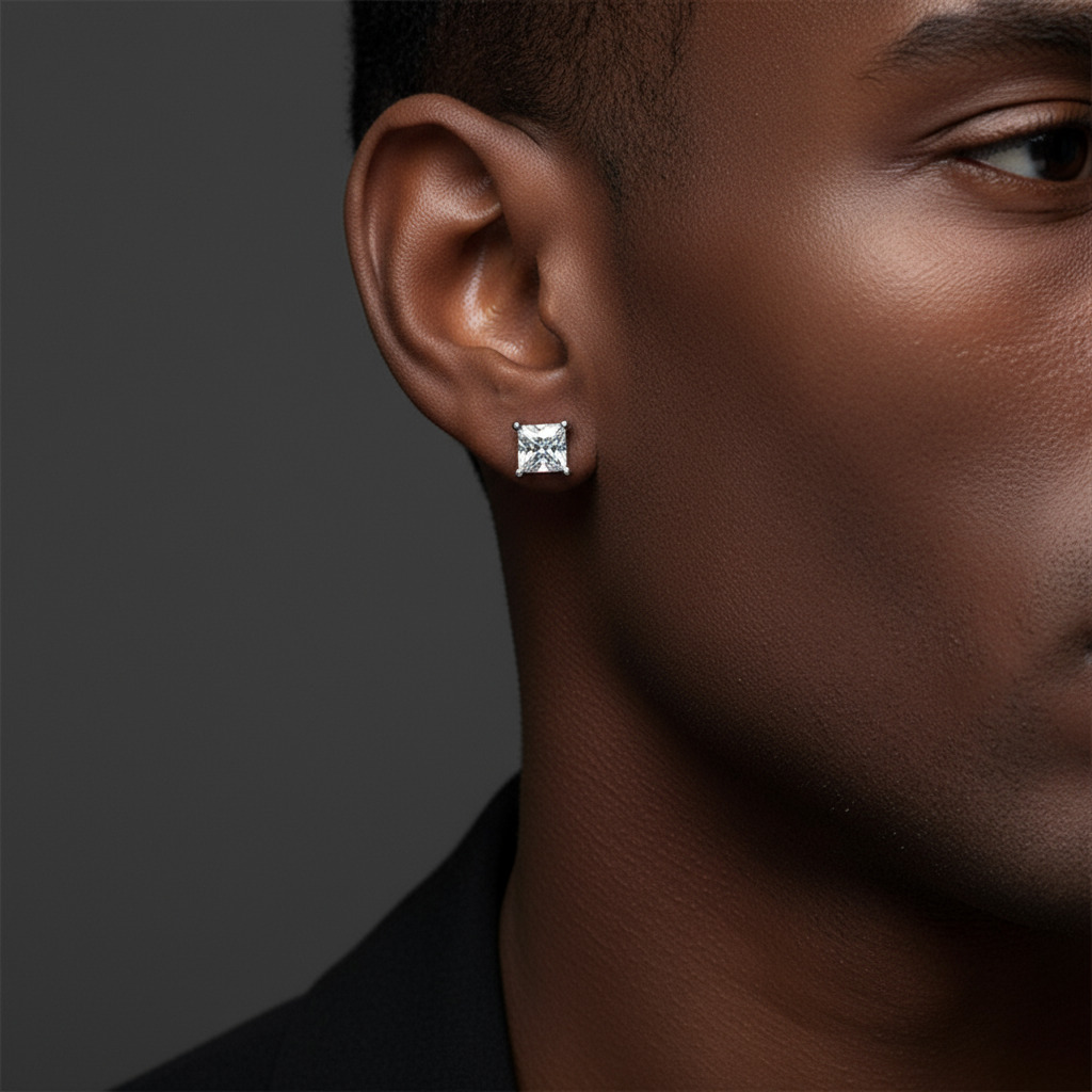 Princess Cut Moissanite Stud Earrings in S925 Sterling Silver