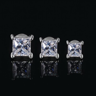 Princess Cut Moissanite Stud Earrings in S925 Sterling Silver