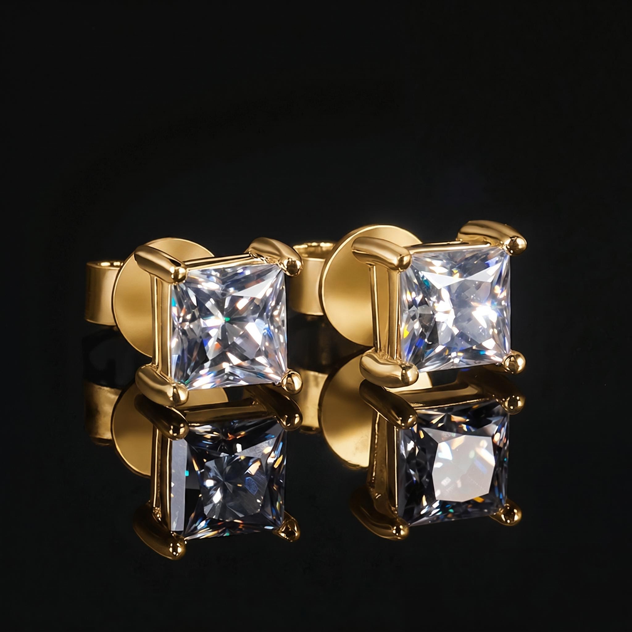 Princess Cut Moissanite Stud Earrings in S925 Sterling Silver Princess Cut Moissanite Stud Earrings in S925 Sterling Silver