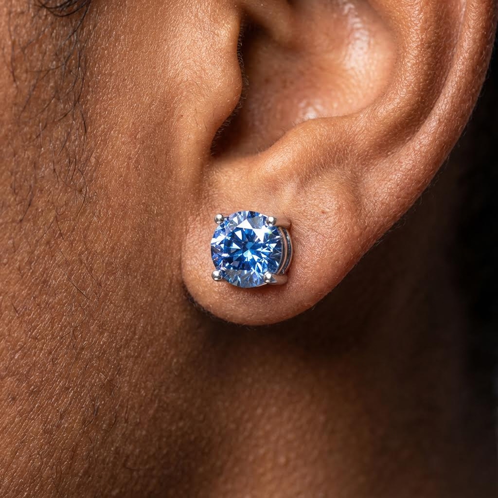 1Ct Sapphire Moissanite Round Stud Earrings in S925 Silver