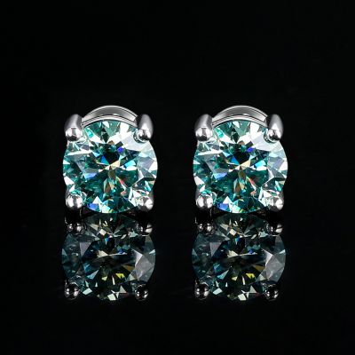  1Ct Light Blue Moissanite Round Stud Earrings in S925 Silver