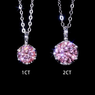 Crown Pink Moissanite Brilliant Round Cut Necklace in S925 Silver