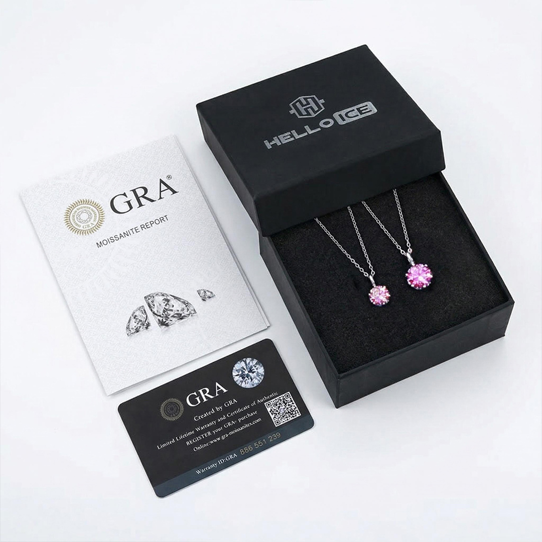 Crown Pink Moissanite Brilliant Round Cut Necklace in S925 Silver