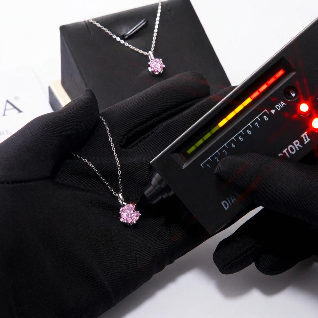 Crown Pink Moissanite Brilliant Round Cut Necklace in S925 Silver