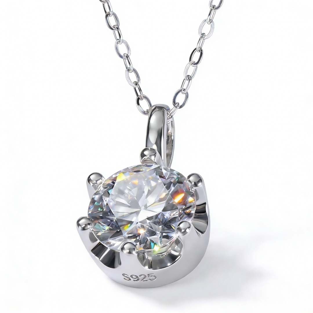 Crown Moissanite Brilliant Round Cut Necklace in S925 Silver Crown Moissanite Brilliant Round Cut Necklace in S925 Silver