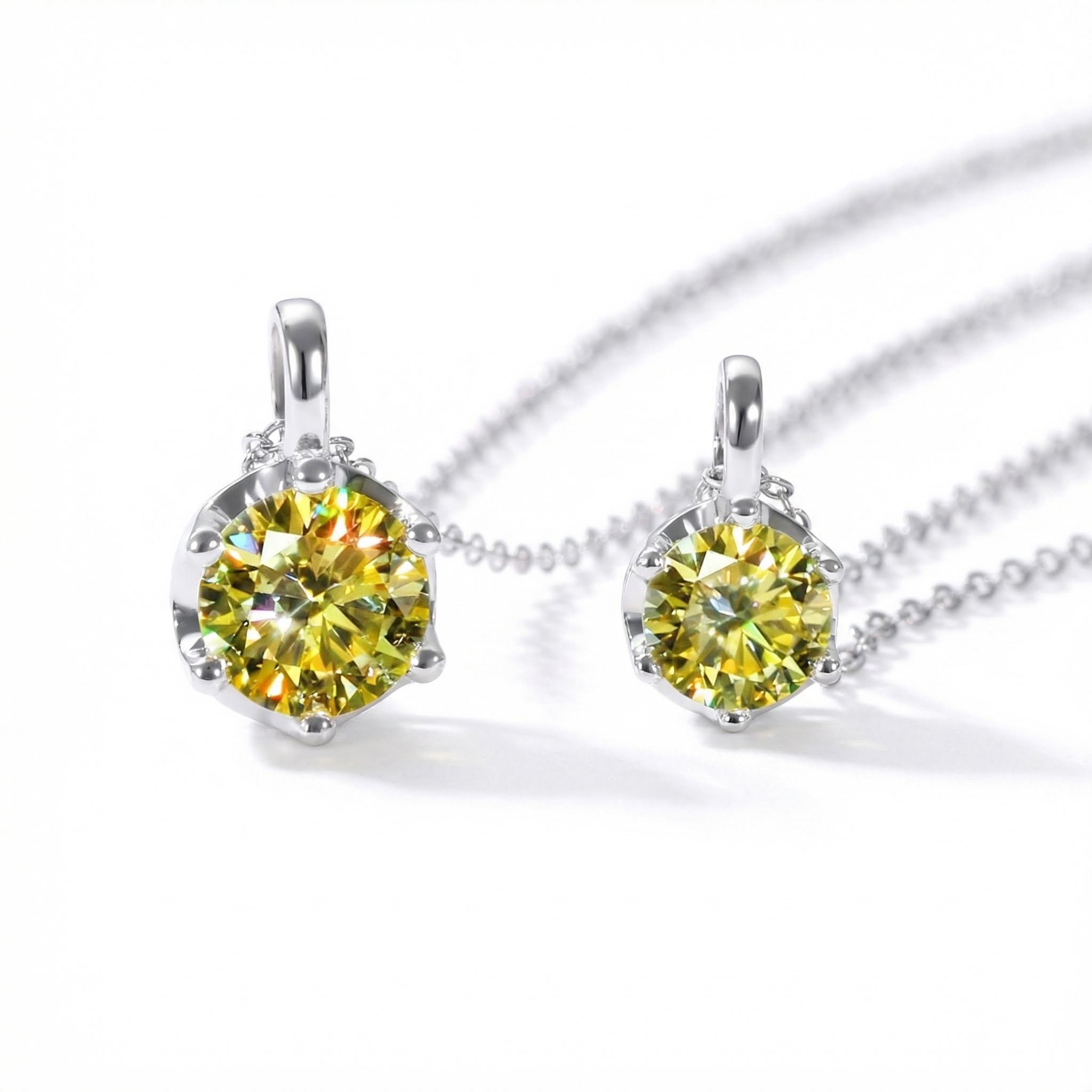 Crown Fancy Yellow Moissanite Brilliant Round Cut Necklace in S925 Silver