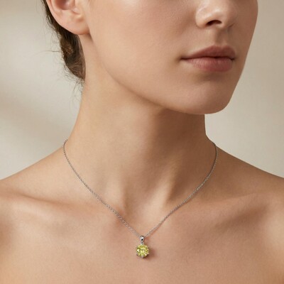 Crown Fancy Yellow Moissanite Brilliant Round Cut Necklace in S925 Silver