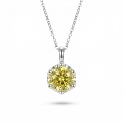 Crown Fancy Yellow Moissanite Brilliant Round Cut Necklace in S925 Silver