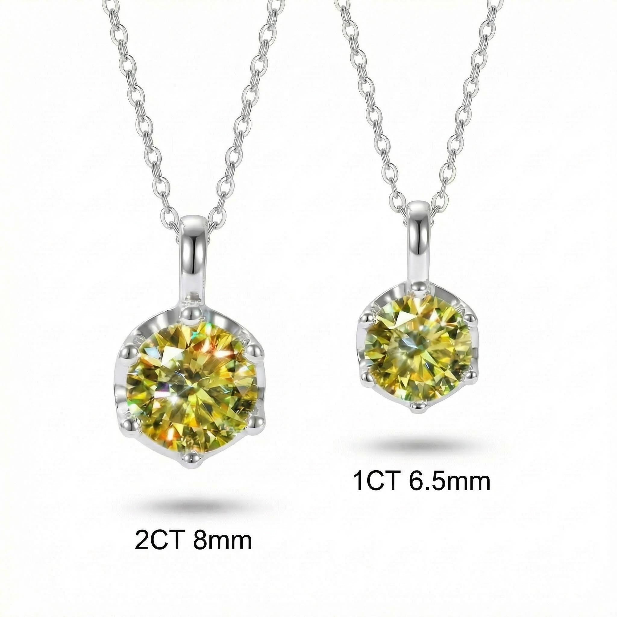Crown Fancy Yellow Moissanite Brilliant Round Cut Necklace in S925 Silver