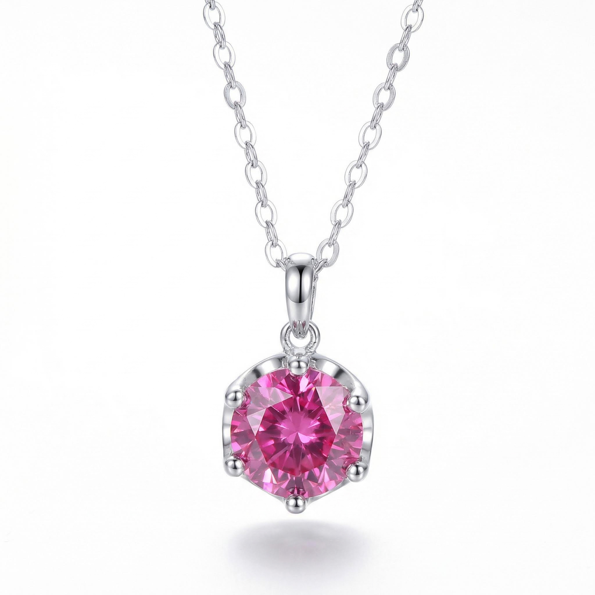 Moissanite Crown Black/Champagne/Dark Pink Brilliant Round Cut Necklace in S925 Silver