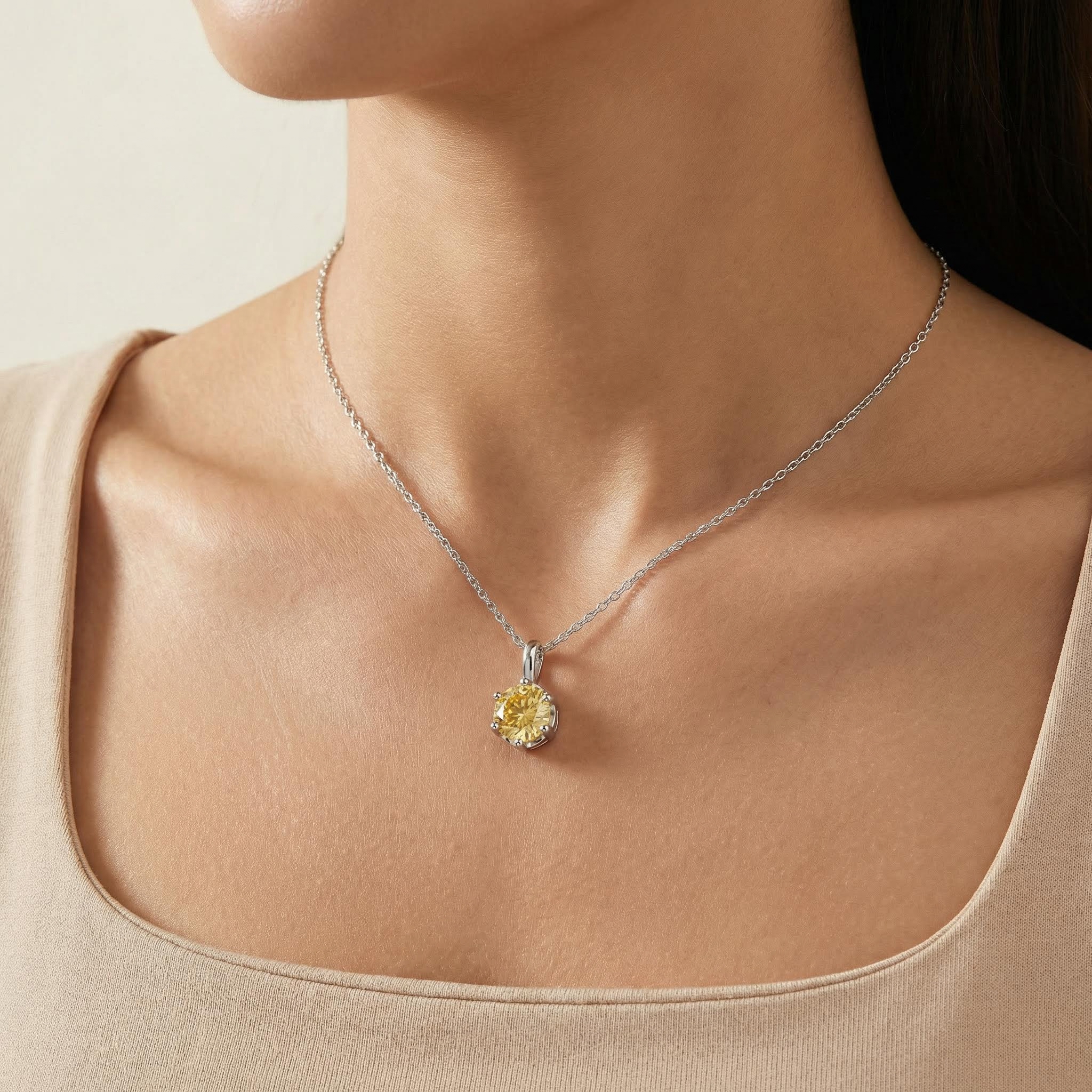 Moissanite Crown Black/Champagne/Dark Pink Brilliant Round Cut Necklace in S925 Silver