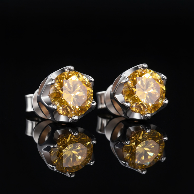 1Ct Crown Moissanite Brilliant Round Cut Stud Earrings in S925 Silver-Pink/Blue/Yellow/Multicolor 1Ct Crown Moissanite Brilliant Round Cut Stud Earrings in S925 Silver-Pink/Blue/Yellow/Multicolor