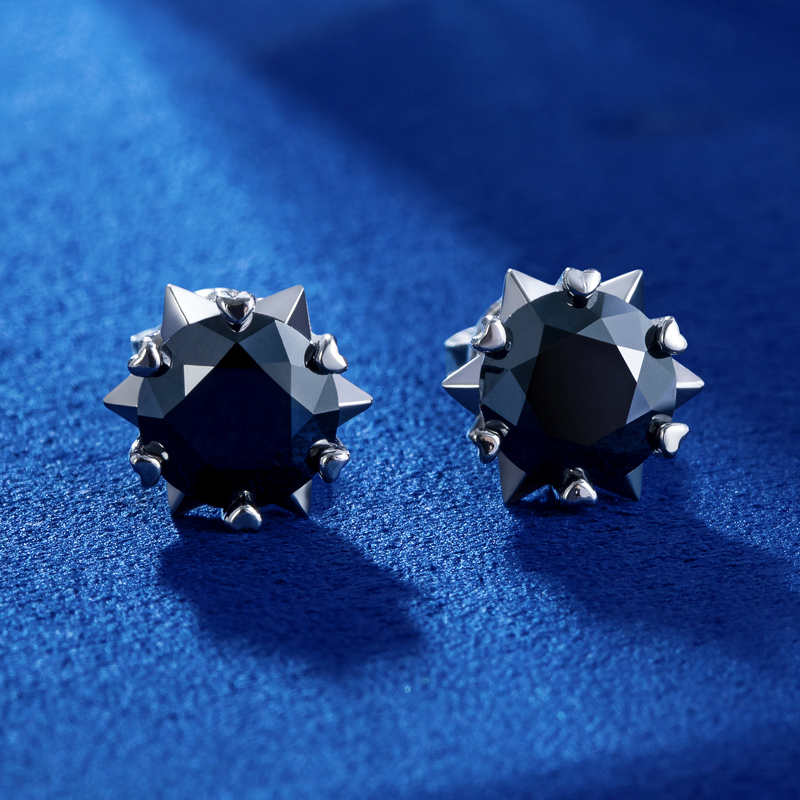 1Ct Black Moissanite Round Cut Snowflake Earrings in S925 Sterling Silver