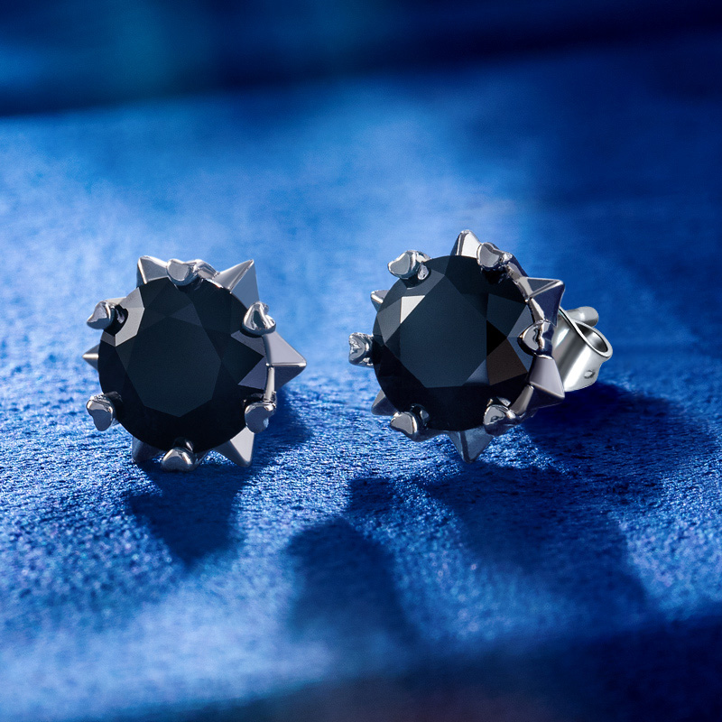 1Ct Black Moissanite Round Cut Snowflake Earrings in S925 Sterling Silver