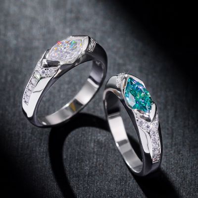 1CT Marquise Cut Aqua/White Moissanite Ring in S925 Sterling Silver