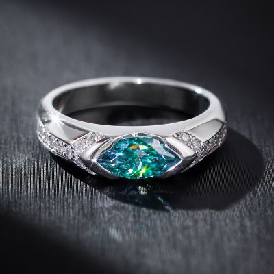 1CT Marquise Cut Aqua/White Moissanite Ring in S925 Sterling Silver