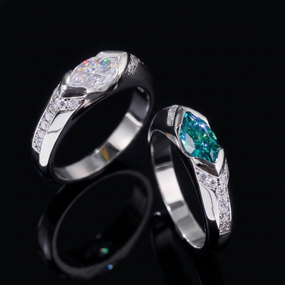 1CT Marquise Cut Aqua/White Moissanite Ring in S925 Sterling Silver