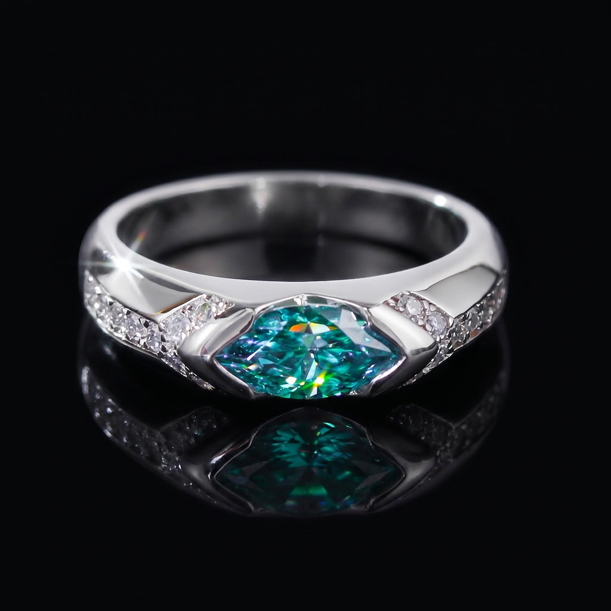1CT Marquise Cut Aqua/White Moissanite Ring in S925 Sterling Silver 1CT Marquise Cut Aqua/White Moissanite Ring in S925 Sterling Silver