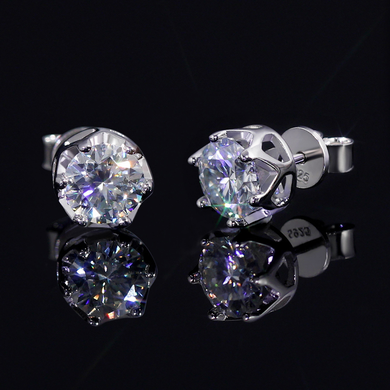 1Ct Crown Moissanite Brilliant Round Cut Stud Earrings in S925 Silver-White/Black