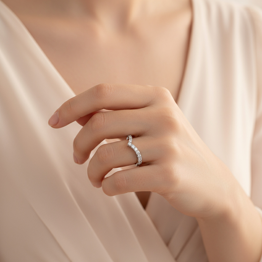 2mm V-shaped Round Cut Moissanite Cluster Eternity Ring in S925 Silver