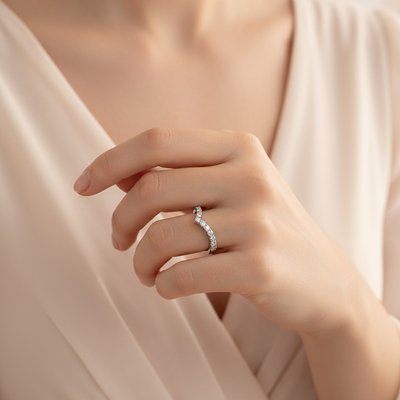 2mm V-shaped Round Cut Moissanite Cluster Eternity Ring in S925 Silver