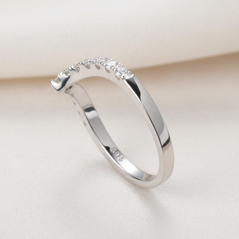 2mm V-shaped Round Cut Moissanite Cluster Eternity Ring in S925 Silver