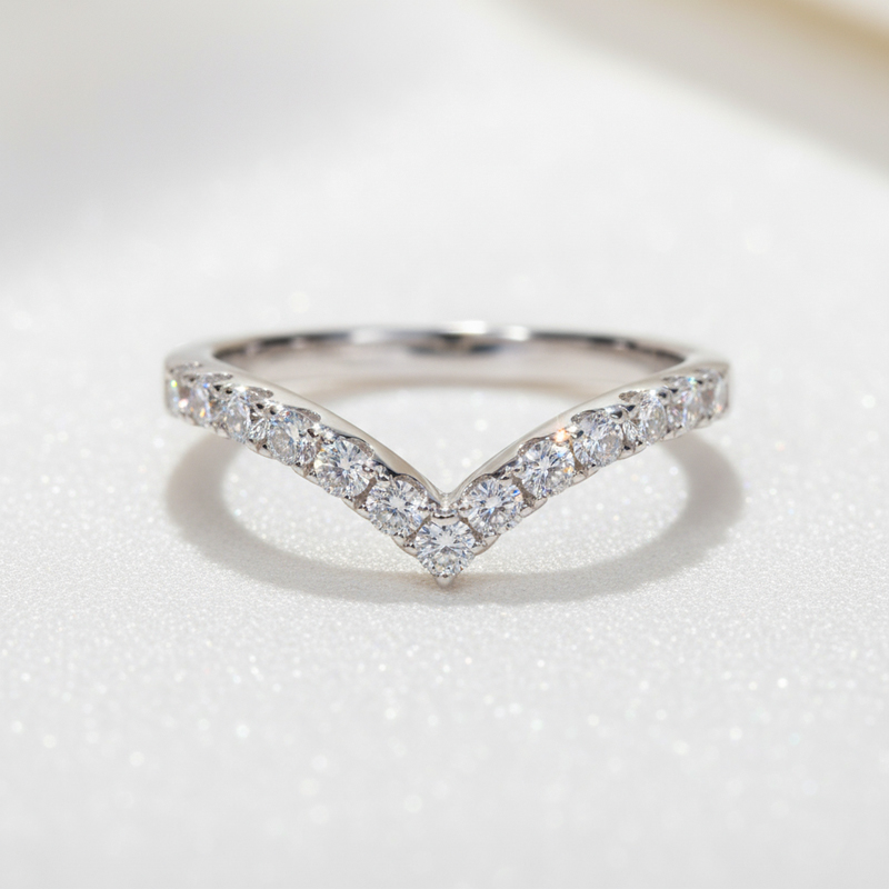 2mm V-shaped Round Cut Moissanite Cluster Eternity Ring in S925 Silver