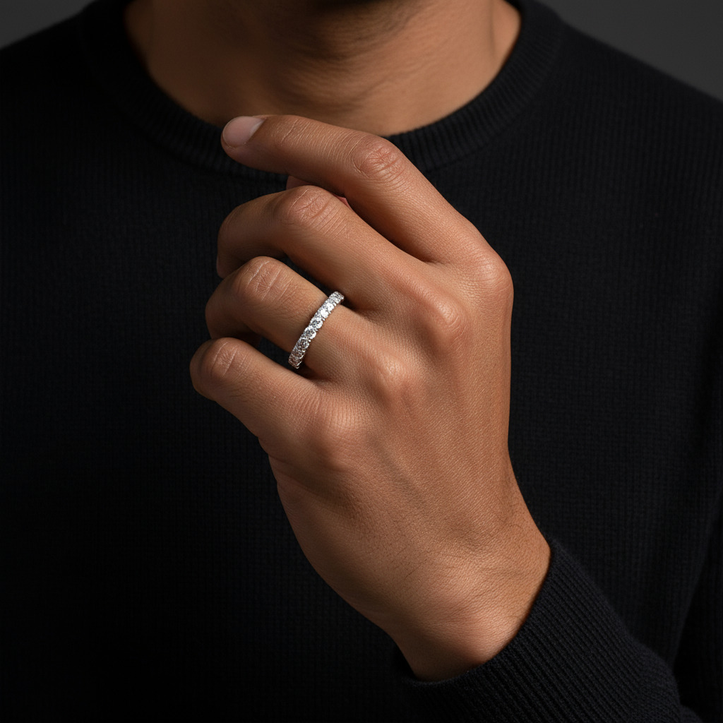 2mm Round Cut Moissanite Cluster Eternity Ring in S925 Silver