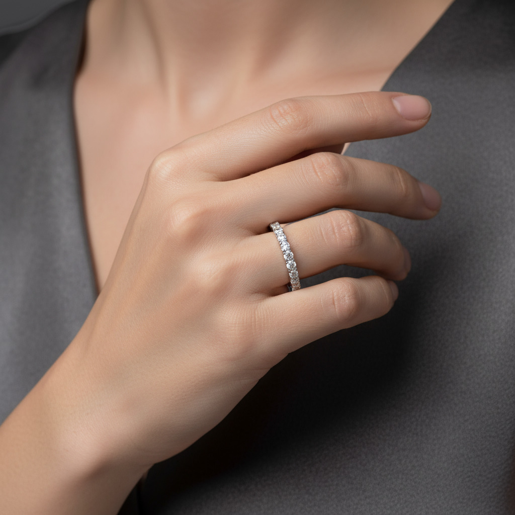 2mm Round Cut Moissanite Cluster Eternity Ring in S925 Silver