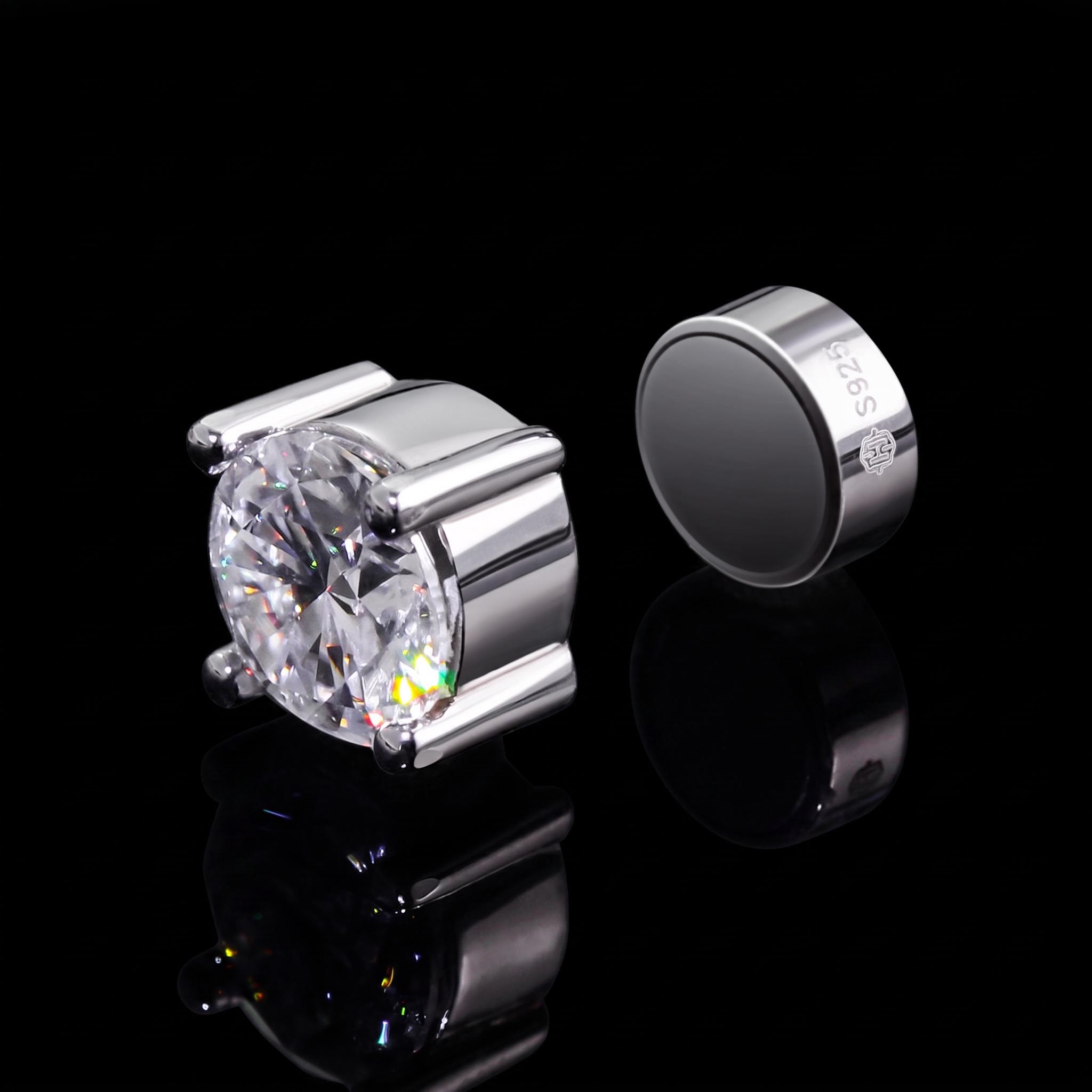0.5Ct/1Ct Moissanite Round Cut Magnetic Non-Piercing Earrings in S925 Sterling Silver