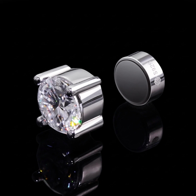 0.5Ct/1Ct Moissanite Round Cut Magnetic Non-Piercing Earrings in S925 Sterling Silver