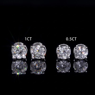 0.5Ct/1Ct Moissanite Round Cut Magnetic Non-Piercing Earrings in S925 Sterling Silver