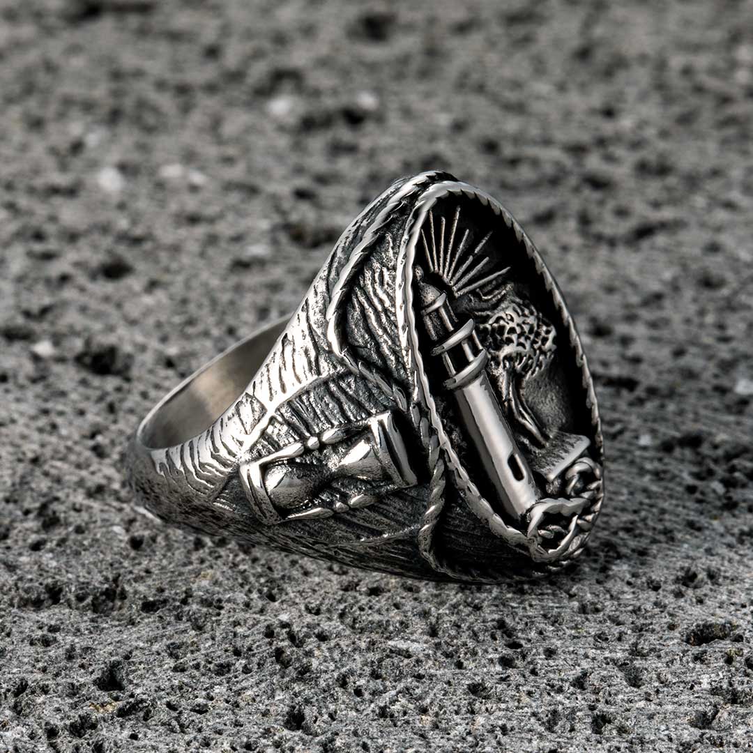 Lighthouse Hourglass Stainless Steel Marine Ring