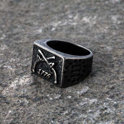 1776 Crossed Guns Stainless Steel Ring