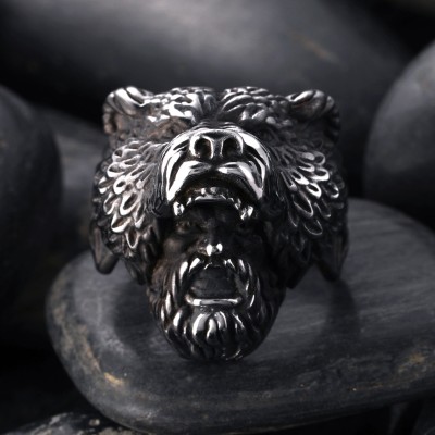 Bear Warrior Biker Stainless Steel Viking Ring