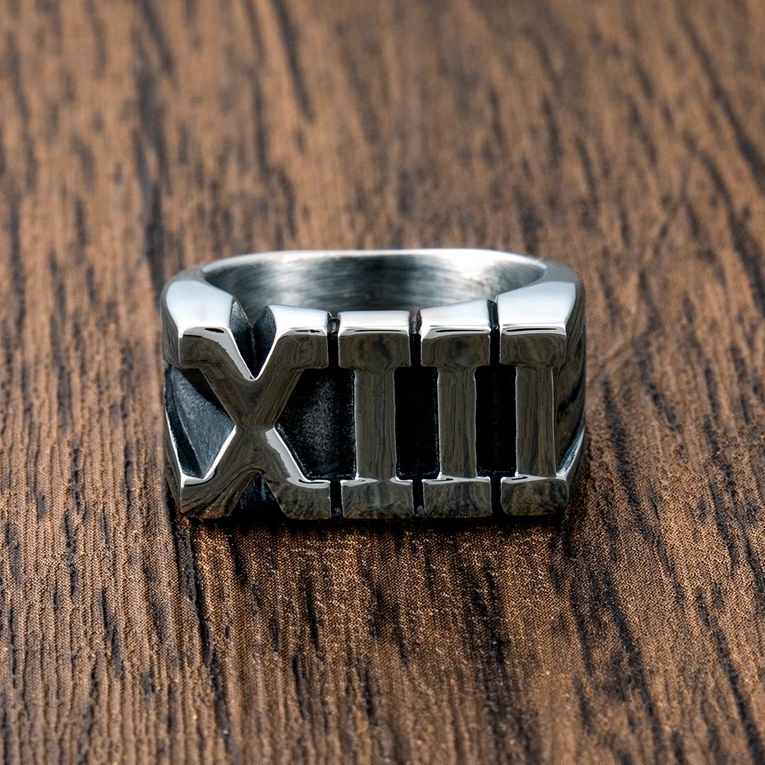 Roman Number 13 Stainless Steel Ring