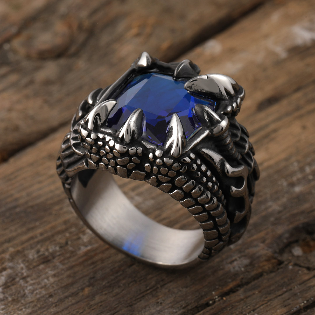 Cool Dragon Claw Stainless Steel Blue CZ Ring